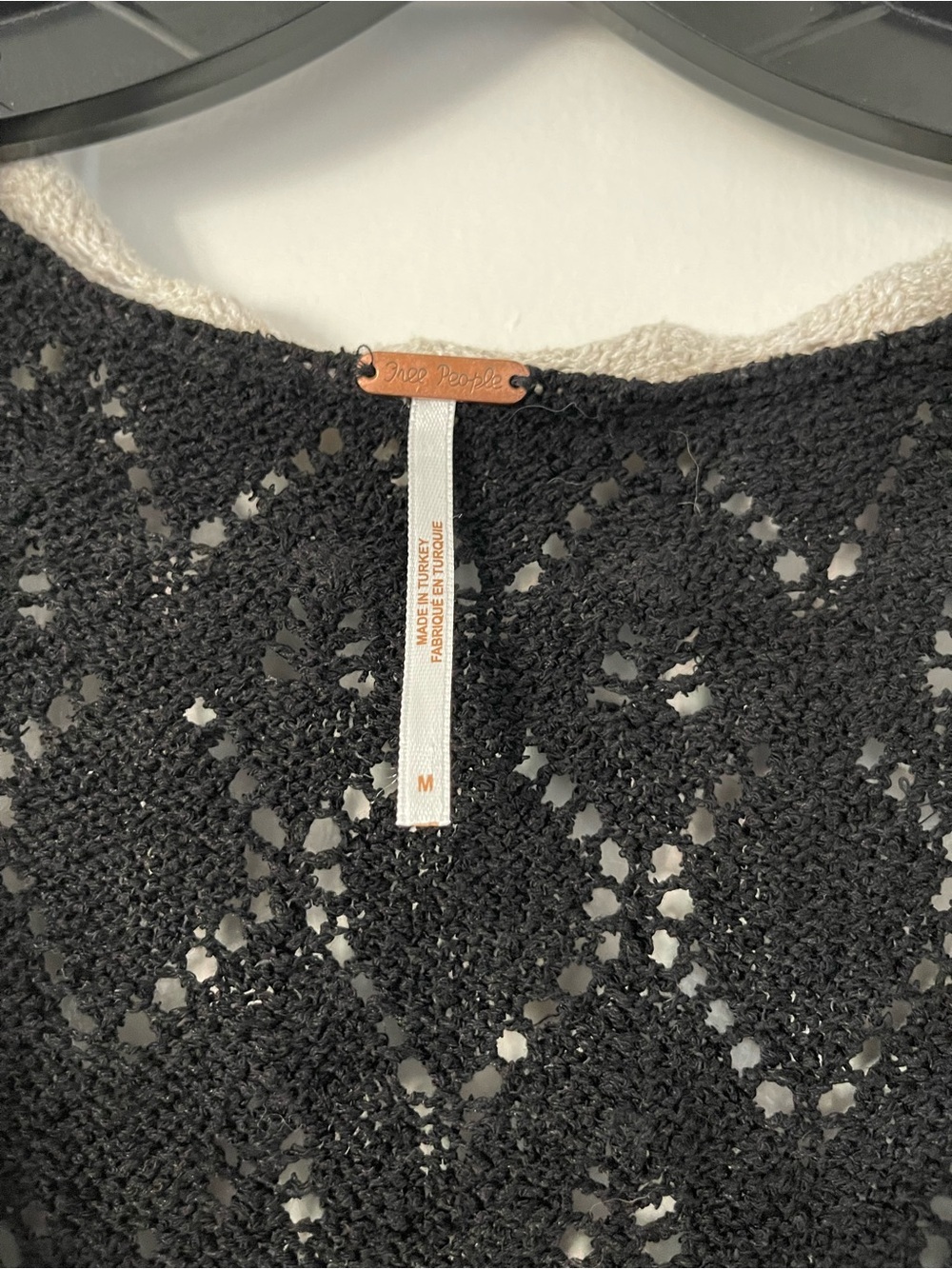 Free People Adelene Black Open-Knit Cardigan with Cream Trim - Picture 3 of 7